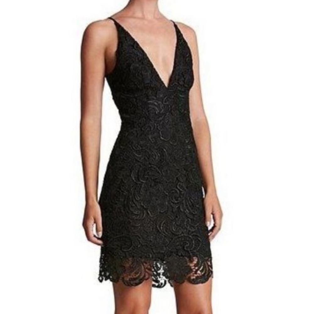 Dress The Population Black V-Neck Lace Cocktail Dress